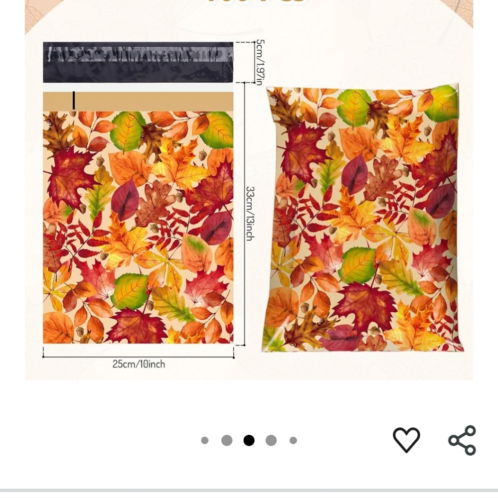✅️25 Ct    Fall Poly Mailers 10 x 13 Inch Autumn Leaves Packaging Bags Self Seal